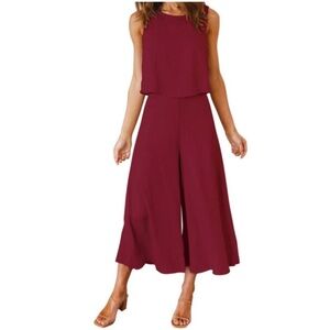 Roylamp 2Piece Set Burgundy Red Size 2X Cropped Widee Leg Pants Sleeveless Top